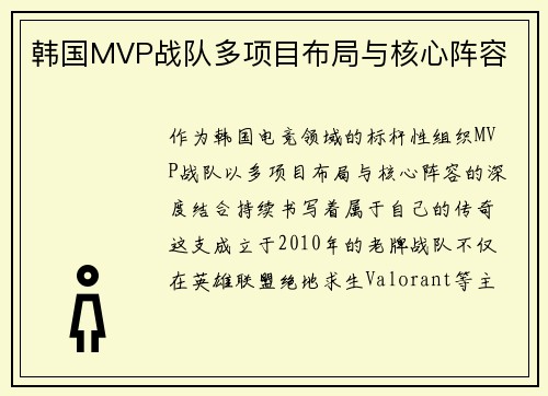 韩国MVP战队多项目布局与核心阵容